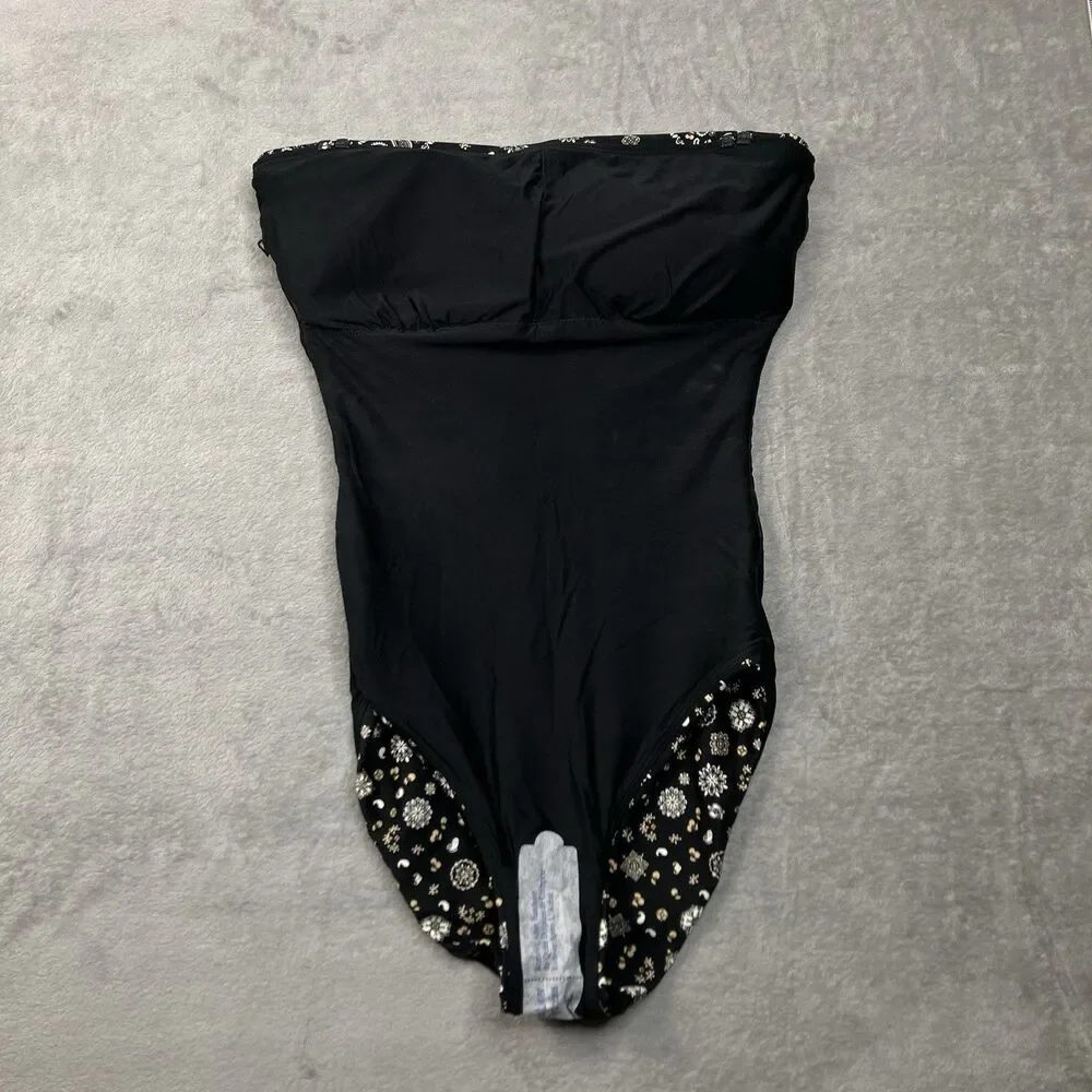 J.Crew Classic Sculpt Gemma One Piece Swimsuit 8 Black Bandana Convertible Print